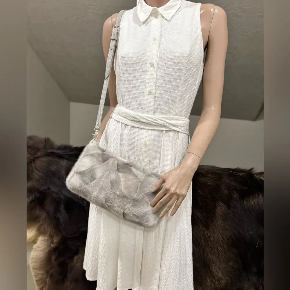 Natural Mink Fur Handmade Shoulder Bag/Clutch/Crossbody, Includes 2 Straps Style